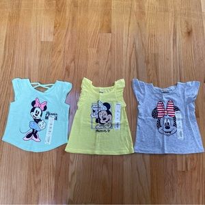Disney bundle NWT Minnie Mouse tees. Yellow, mint green, and grey size 12 months